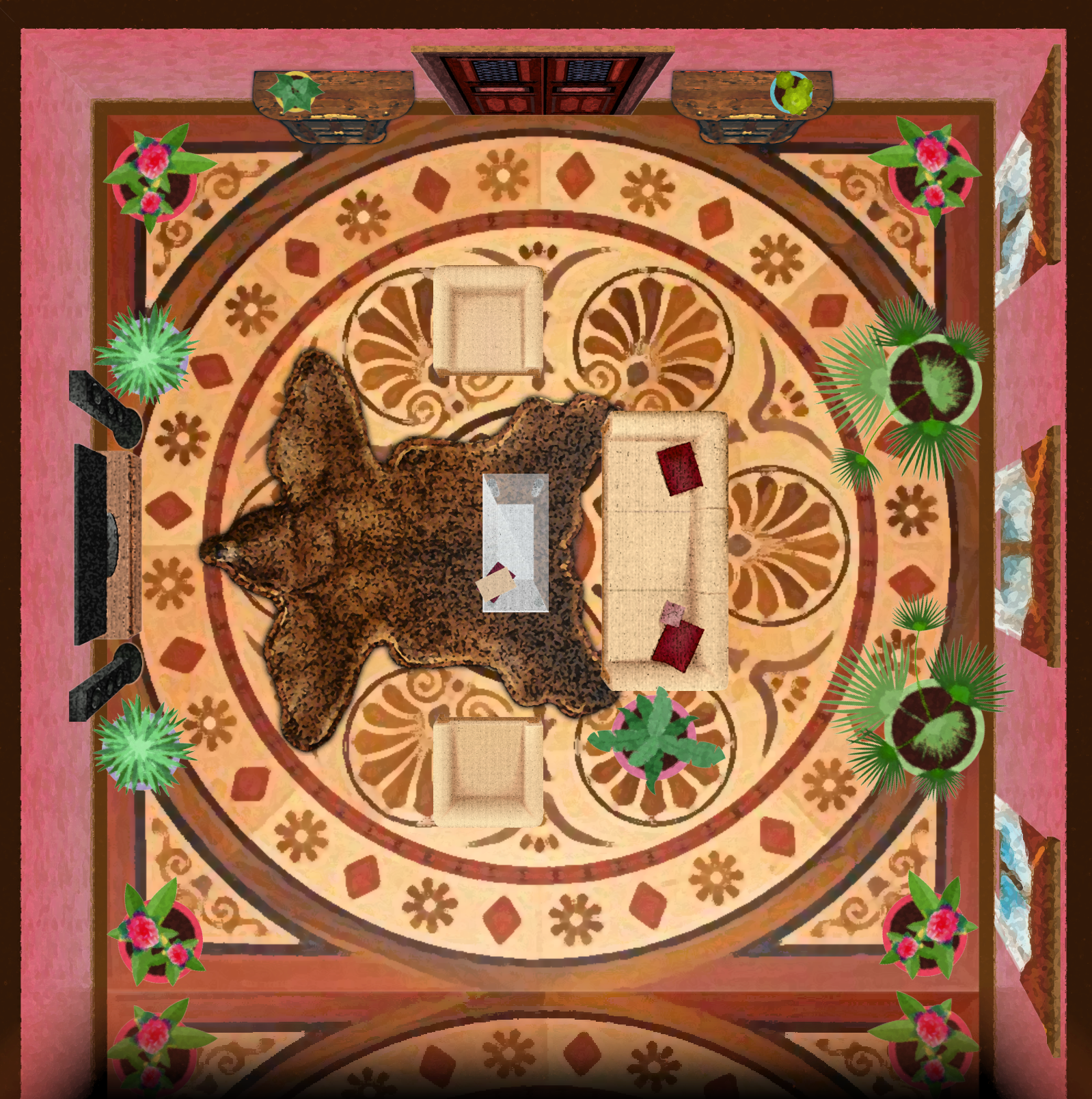 Luxurious study with a bear skin rug found in the Ruby Palace